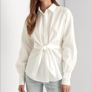 Lauren Ralph Lauren Cotton Puffed Long Sleeves Button Down Self-Tie Front Shirt